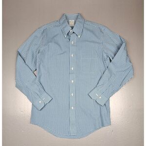 Brooks Brothers Button Up Shirt Mens 15.5-35. Milano Teal‎ Check Longsleeve.